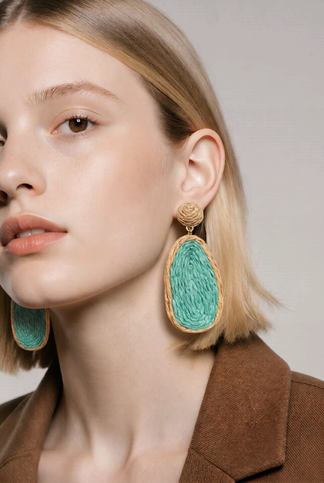 TURKUAZ BOHEM HASIR BÜYÜK KÜPE