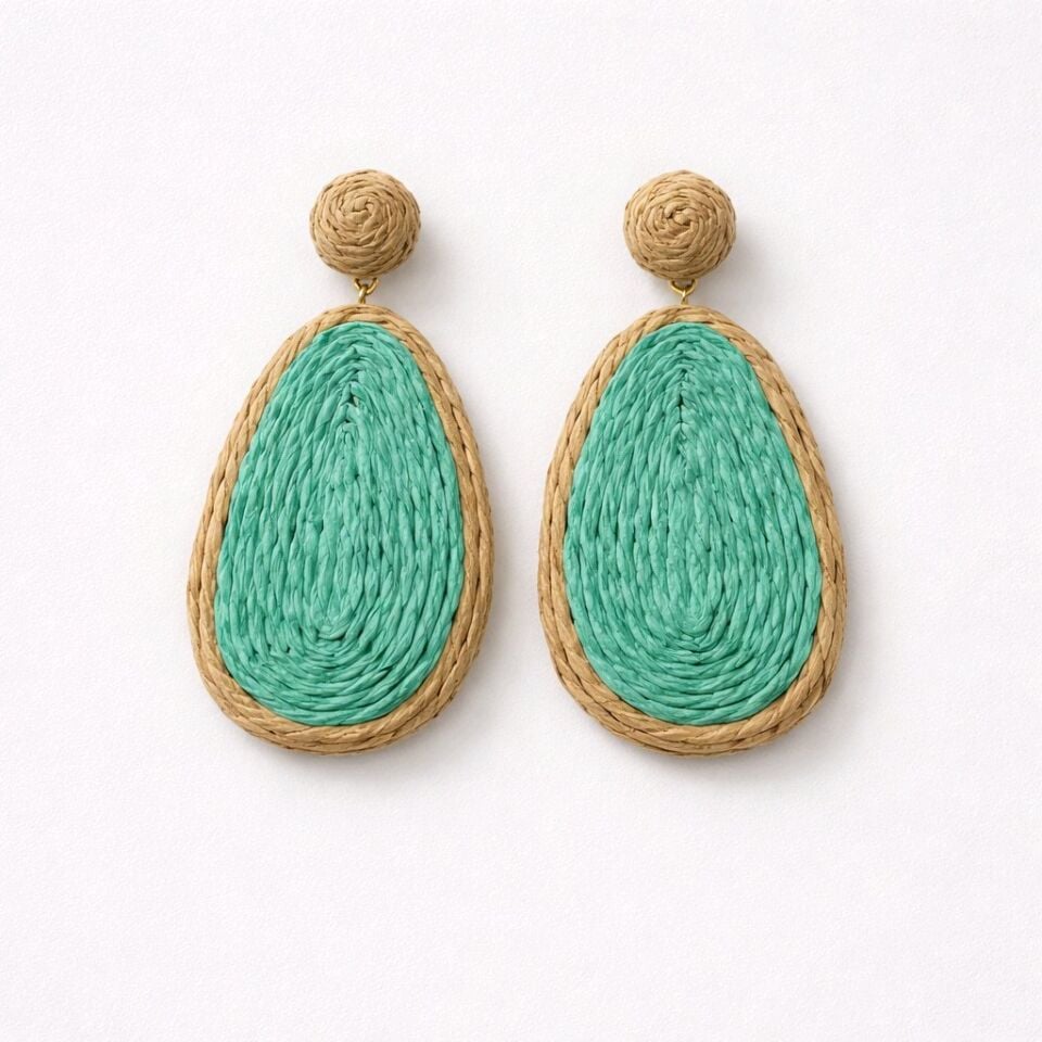 TURKUAZ BOHEM HASIR BÜYÜK KÜPE