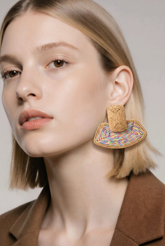 RENKLİ BOHEM HASIR BÜYÜK KÜPE