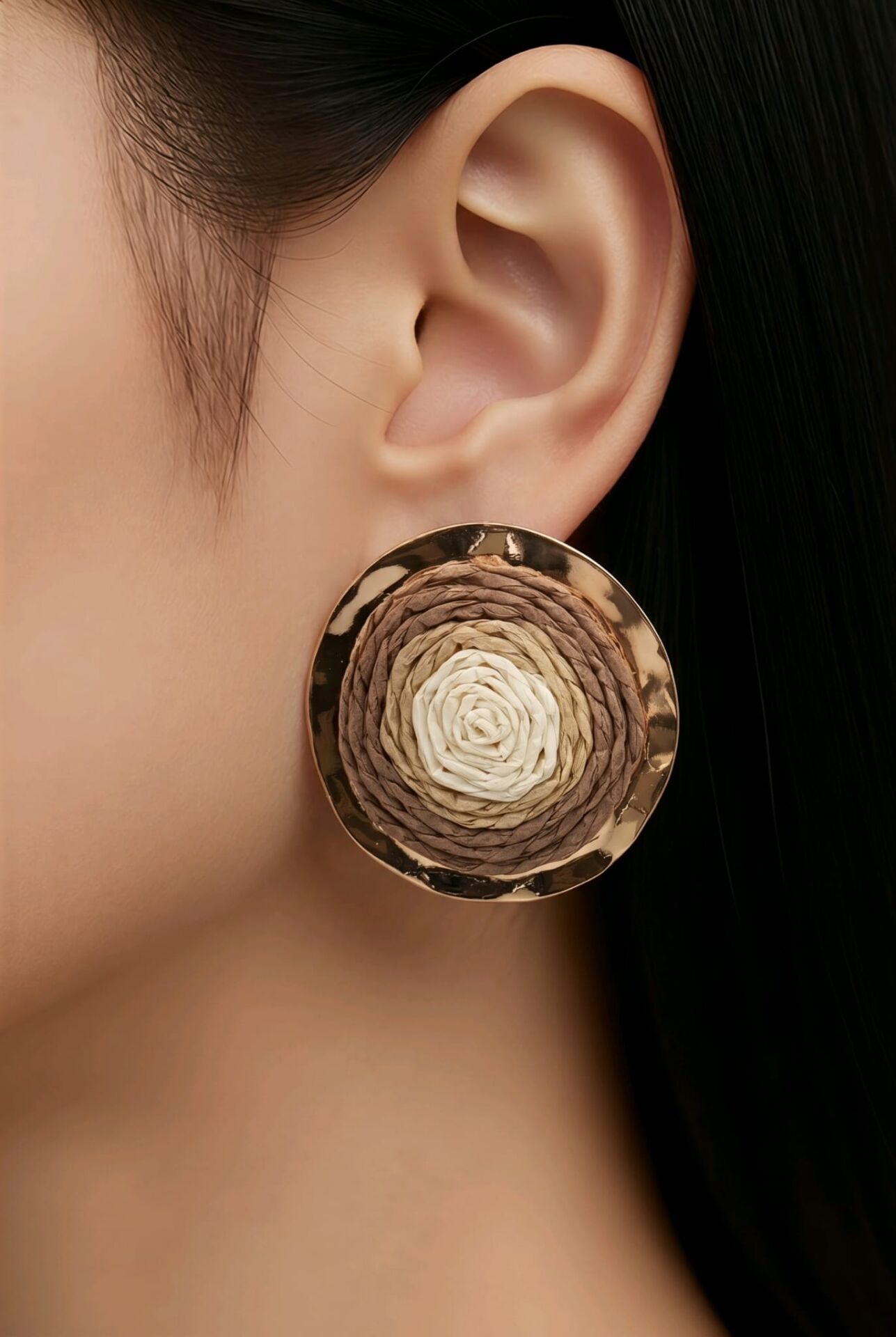 YUVARLAK BOHEM HASIR ÜÇ RENK  ÖRGÜ KÜPE