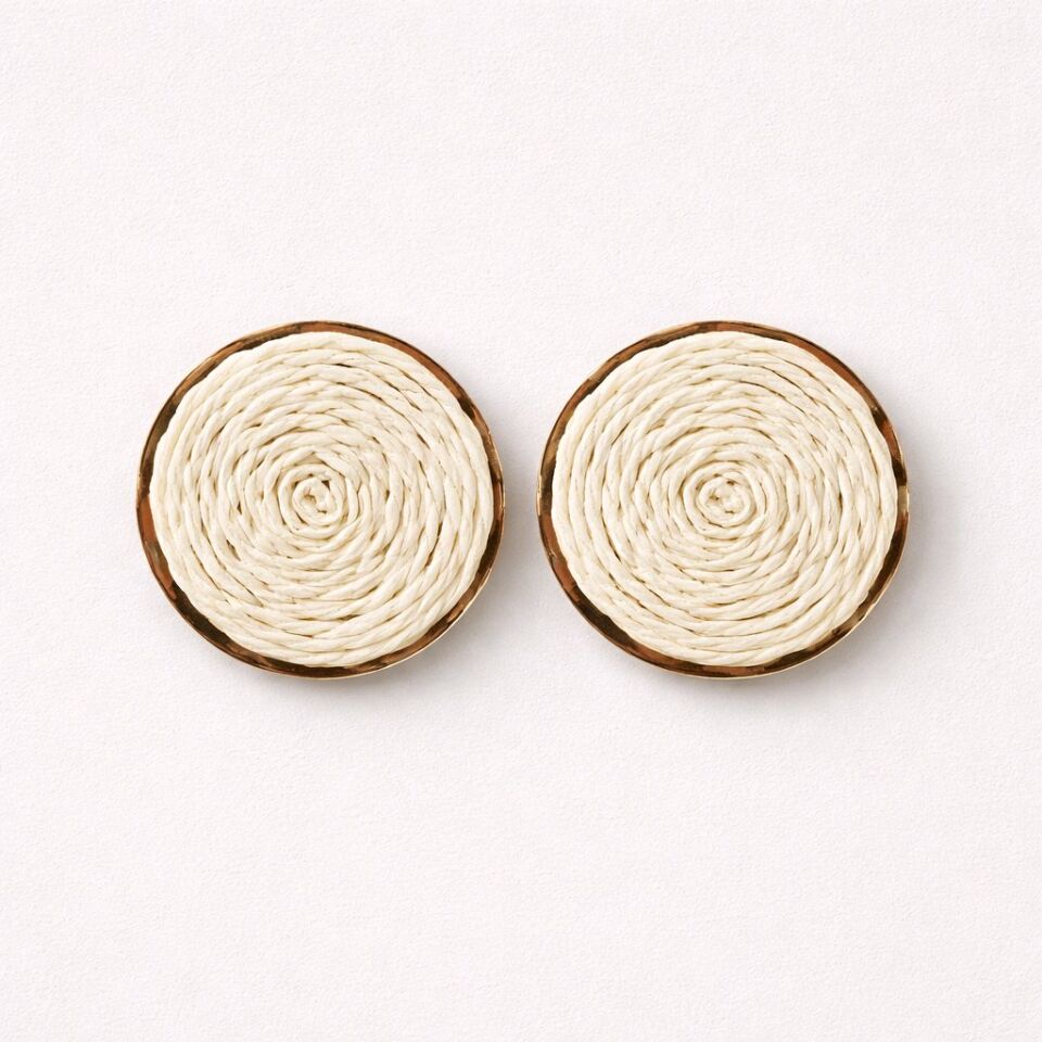 YUVARLAK BOHEM HASIR BEYAZ RENK ÖRGÜ KÜPE