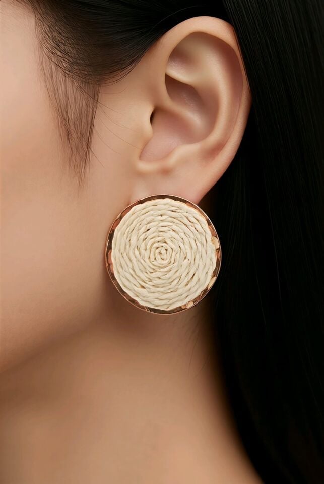 YUVARLAK BOHEM HASIR BEYAZ RENK ÖRGÜ KÜPE