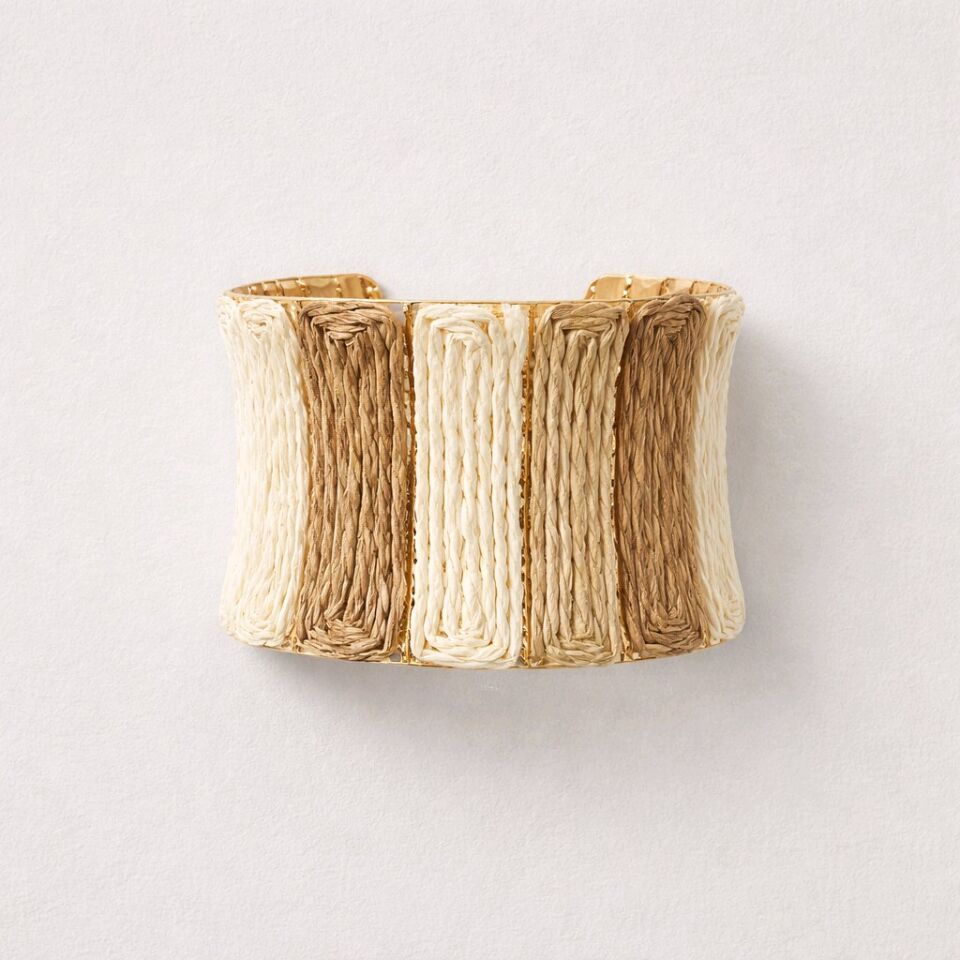 BEJ KREM VE KAHVE  DETAYLI HASIR BİLEKLİK