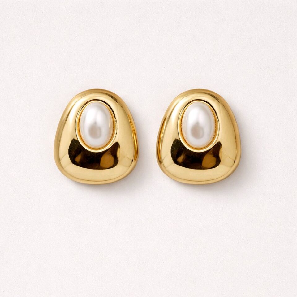 OVAL TASARIM GOLD İNCİLİ VİNTAGE KÜPE