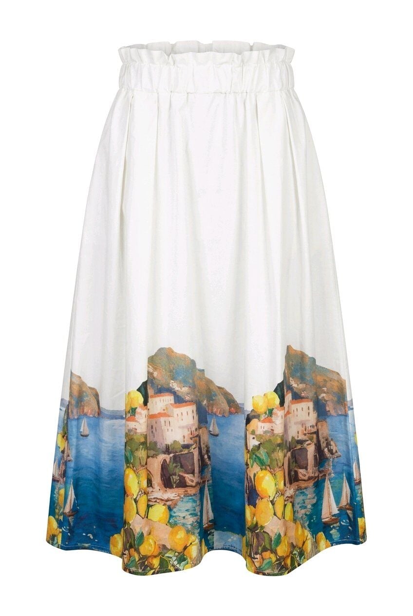 ETEK UCU AKDENİZ MANZARALI BELİ LASTİKLİ MİDİ BOY ETEK