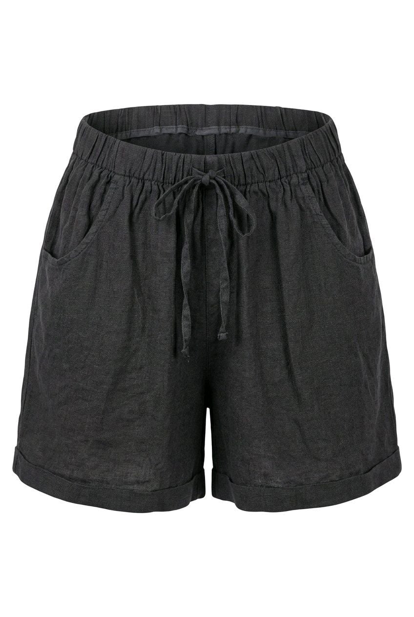 %100 İTALYAN KETENİ SİYAH KISA ŞORT