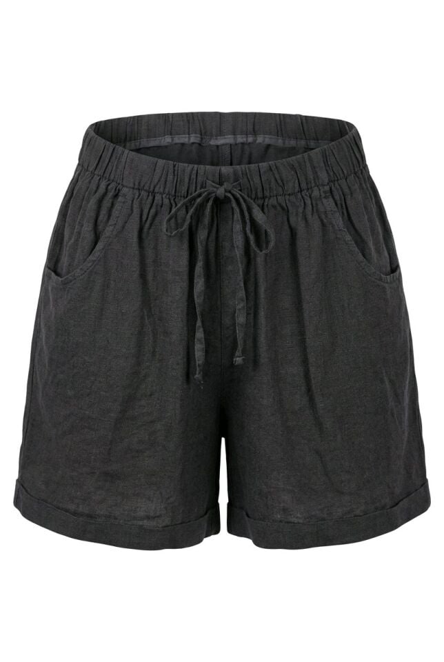 %100 İTALYAN KETENİ SİYAH KISA ŞORT