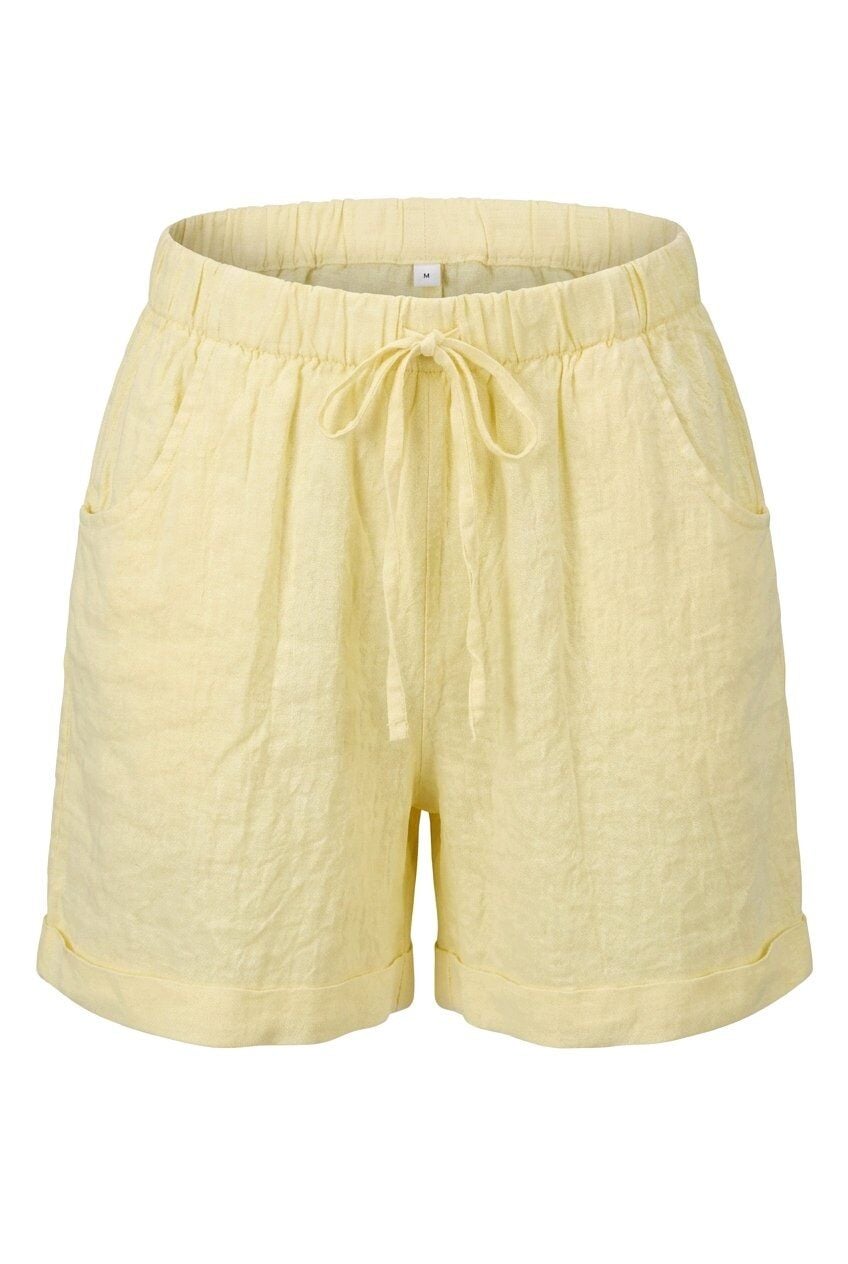 %100 İTALYAN KETENİ SARI KISA ŞORT