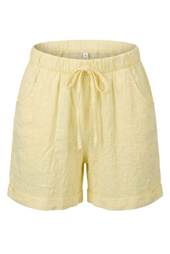 %100 İTALYAN KETENİ SARI KISA ŞORT