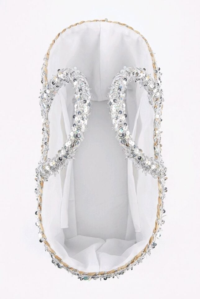 GÜMÜŞ PAYETLERLE İŞLİ BÜYÜK HASIR ÇANTA