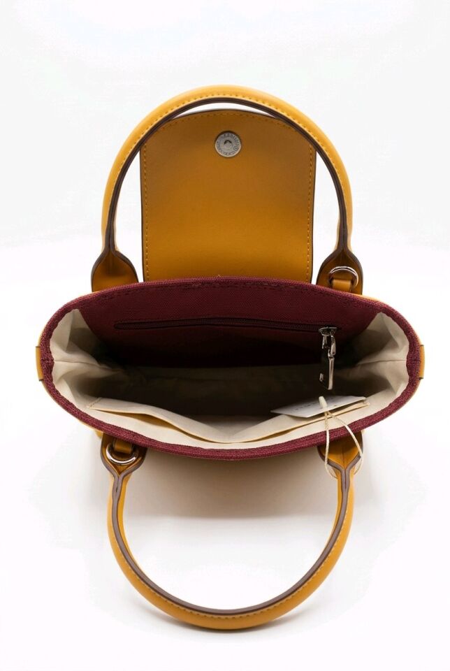 BORDO RENKLİ KAHVERENGİ SAPLI POLYESTER KANVAS DOKULU EL KOL ÇANTASI